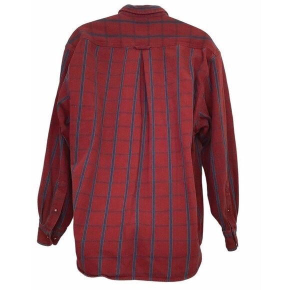 Vintage 90s BAXTER BRAND Indigo Denim Button Down Shirt XL Windowpane Plaid LS - Picture 2 of 5